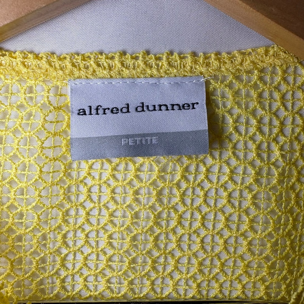 Alfred Dunner Floral Guipure Lace Open Front Cardigan Yellow 3/4 Sleeve - Picture 3 of 7